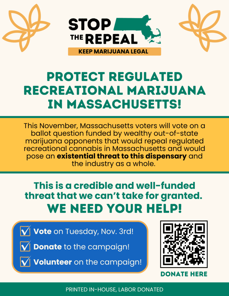 Massachusetts Recreational Cannabis Repeal ballot information infographic